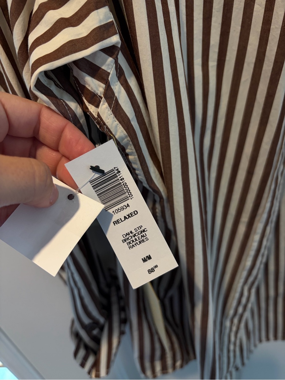NWT Aritzia Wilfred Free Brown and White Striped Button-Down Shirt size M - Picture 3 of 4